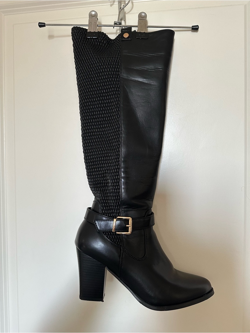 Women's Black Wide Calf Heeled Riding Boots